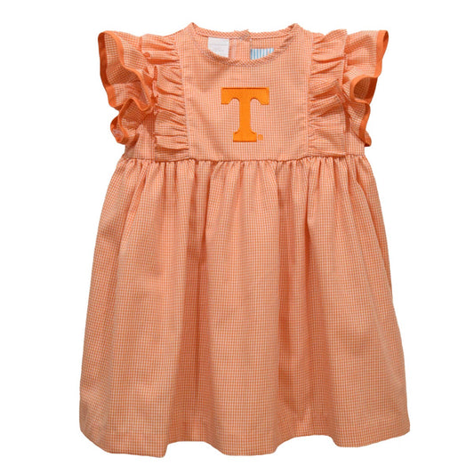 Vive La Fete - Tennessee Vols Embroidered Orange Gingham Ruffle Dress