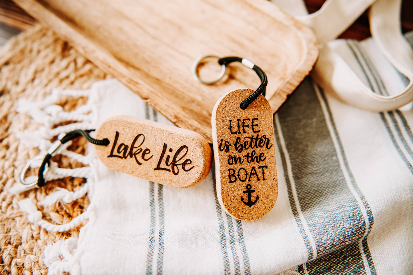 The Lillie Pad - Floating Cork Keychain Boat, Lake - One-sided design