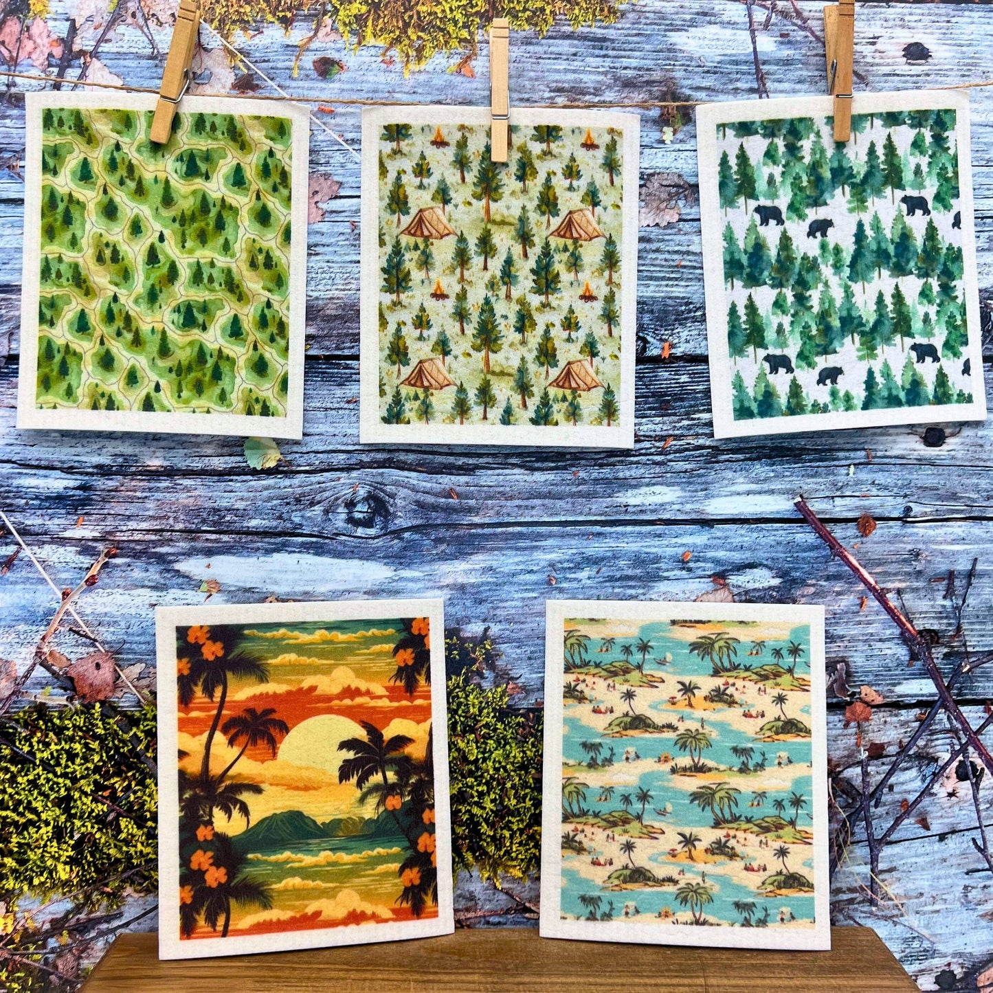 Driftless Studios - Black Bear In The Forest Swedish Dishcloths- Camping
