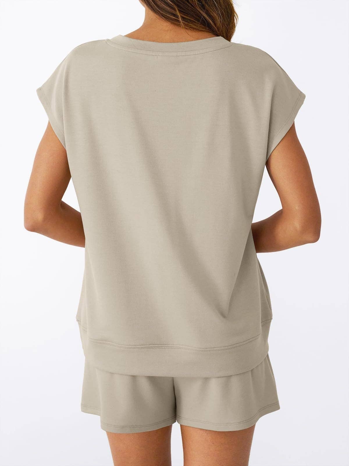Lovesoft - Women’s V Neck Short Sleeve Top and Drawstring Shorts Set Casual Summer Lounge Outfit