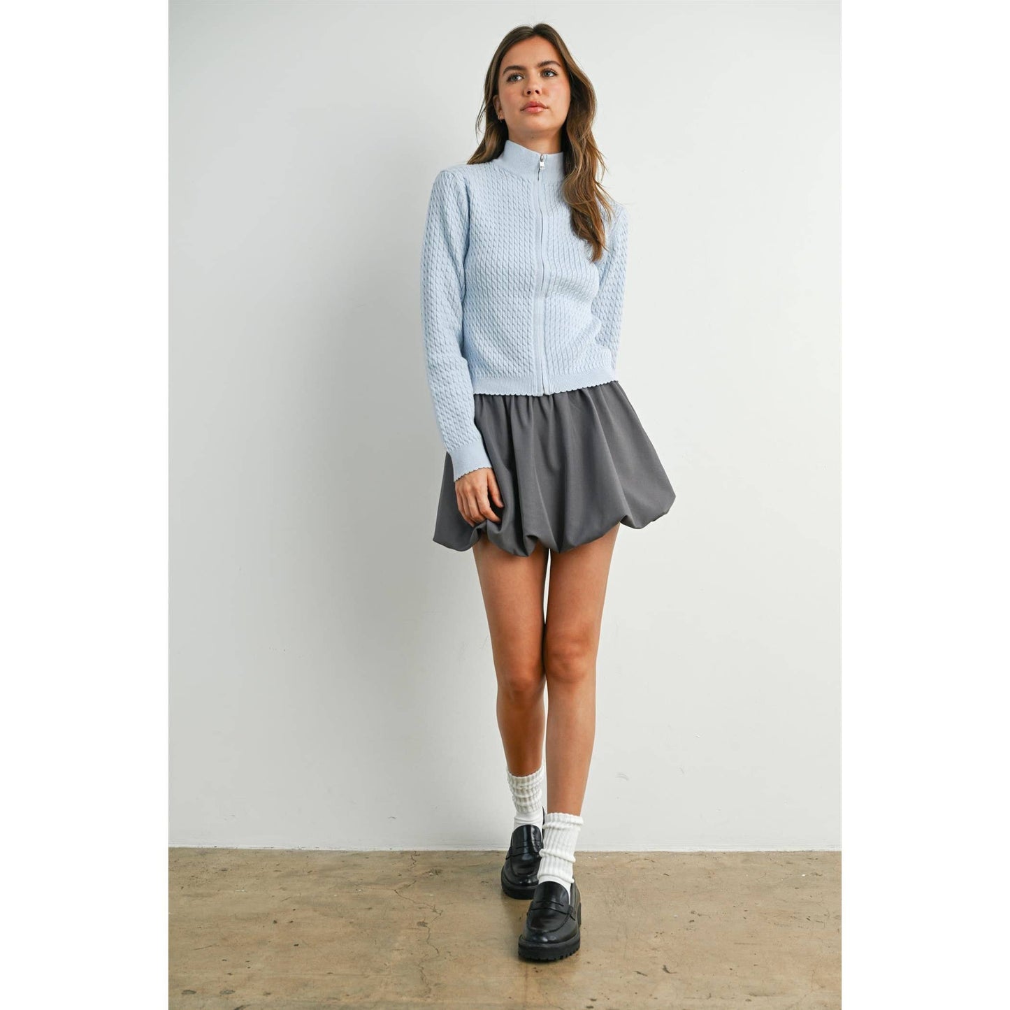 BUTTERMELON - Zip Up Long Sleeve Mock Neck Cardigan - BMC7936