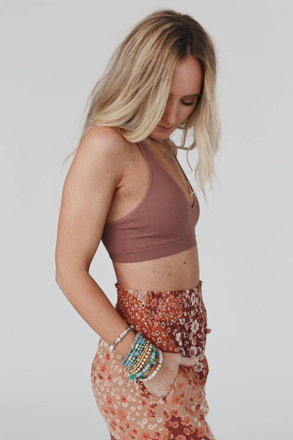 Three Bird Nest - Evermore Seamless Lace Racerback Bralette - Mauve