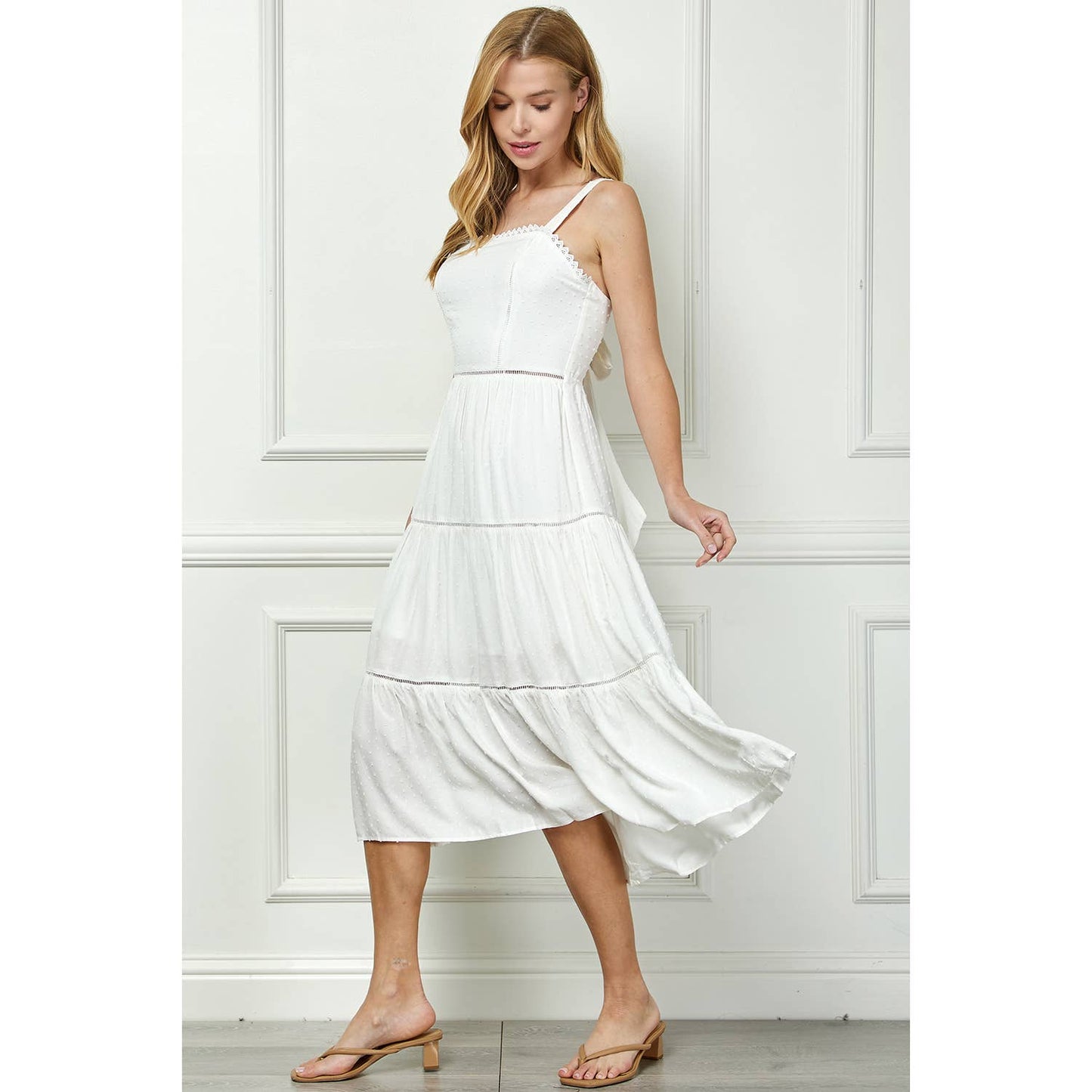 Winslow Collection - 3 TIER LONG DRESS WITH STRAPS & BACK BOW TIE