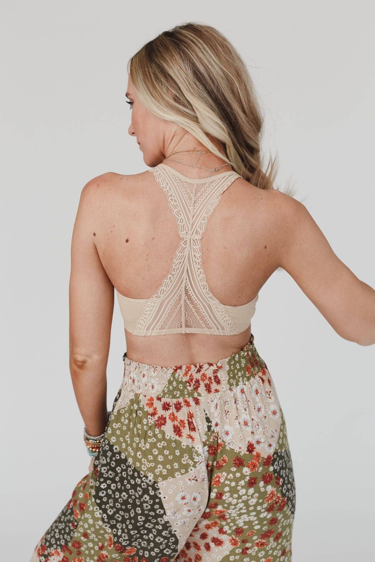 Three Bird Nest - Evermore Seamless Lace Racerback Bralette - Beige