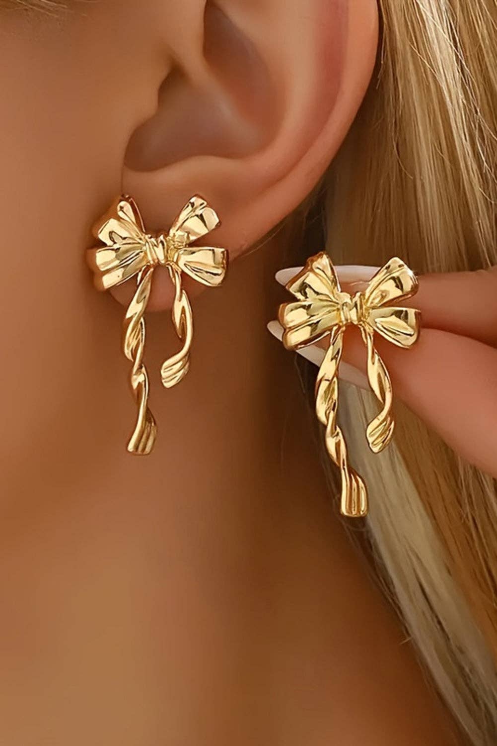 Lovesoft - Gold Bow Knot Plated Alloy Stud Earrings