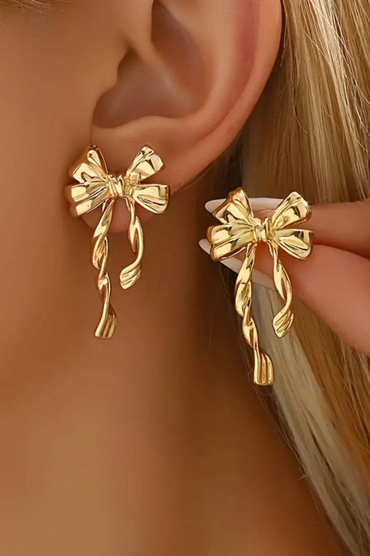 Lovesoft - Gold Bow Knot Plated Alloy Stud Earrings