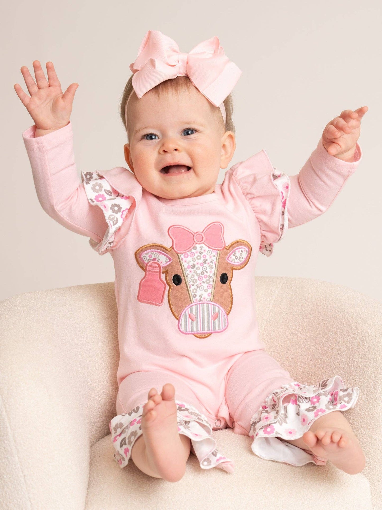 Marie Nicole Clothing - Floral Cow Cutie Ruffle Romper