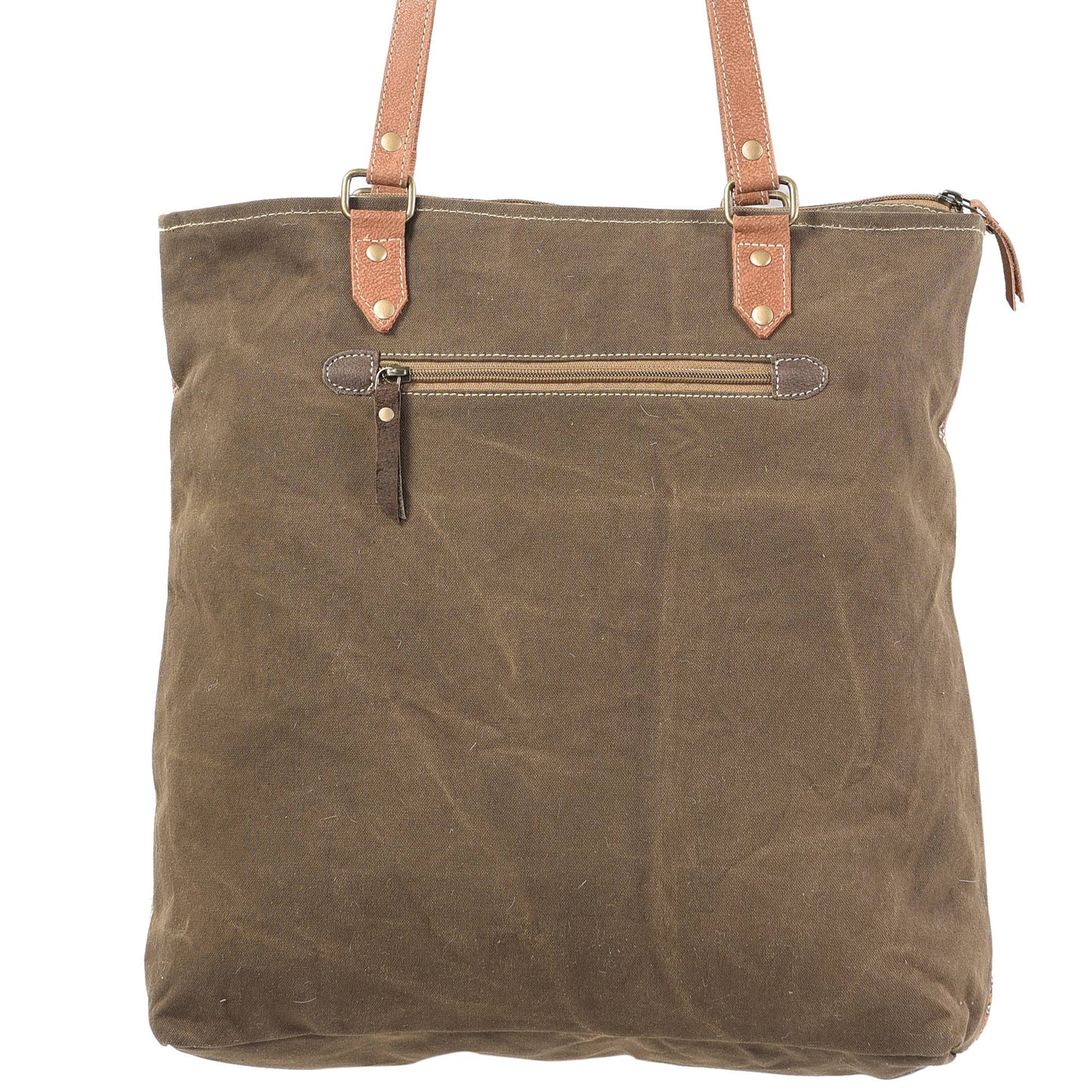 Clea Ray Canvas Bags & Clothing - Brown and Yellow Rug Tote with Fur