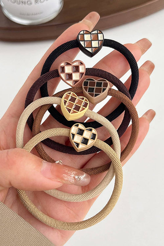 Aapparella - Checkered Heart Decor Hair Tie Set | 5pcs