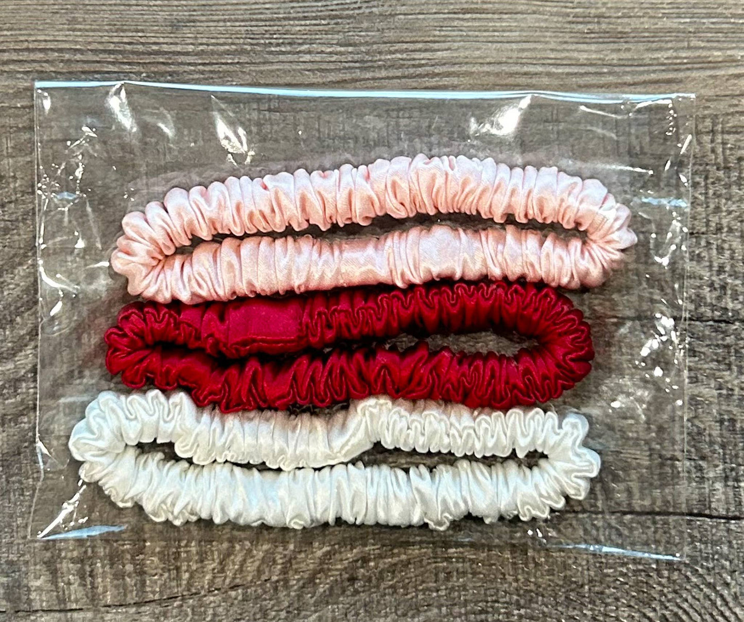JILLIAN INK LLC - Silk Skinny Scrunchy Hair Ties Set of 3 Red Pink White