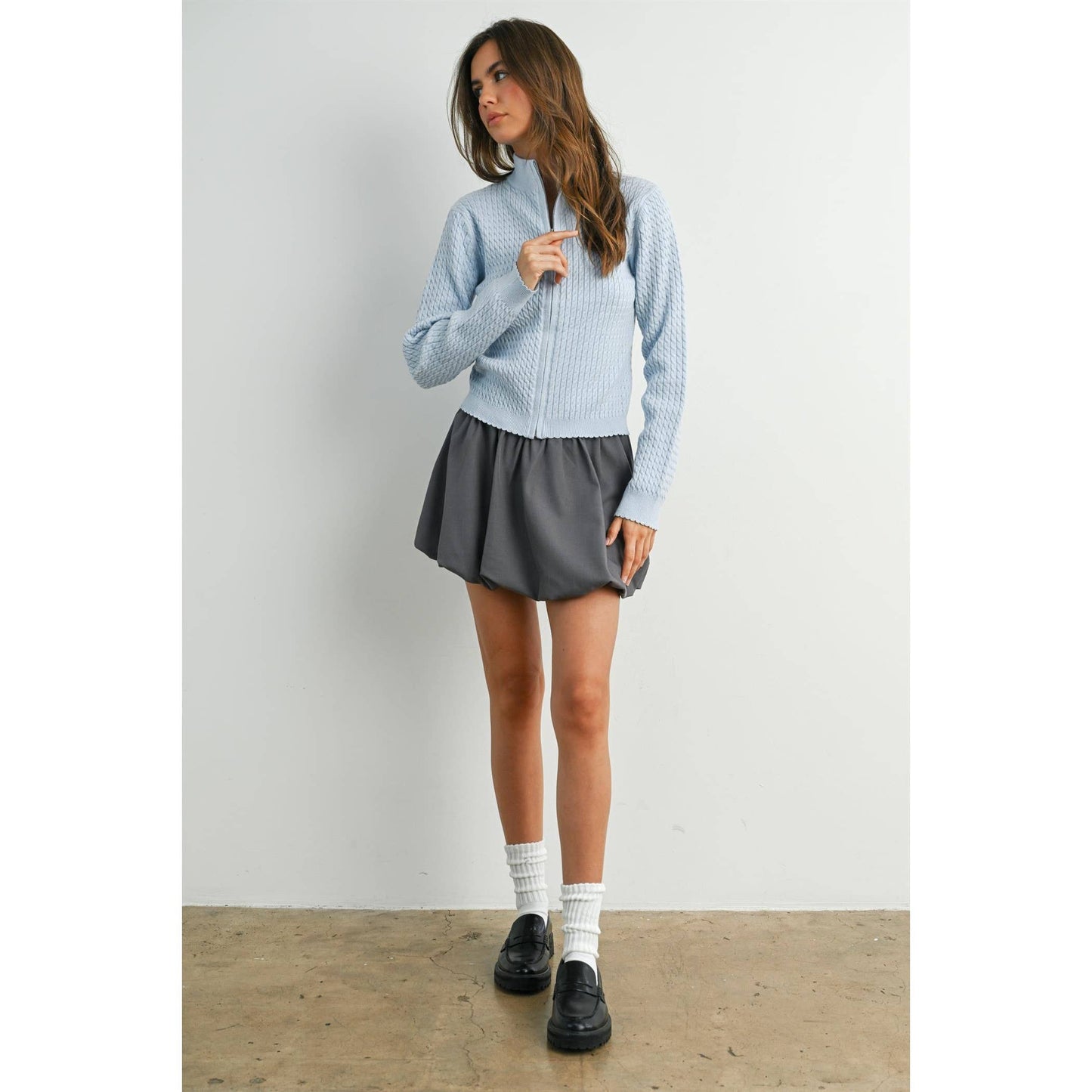 BUTTERMELON - Zip Up Long Sleeve Mock Neck Cardigan - BMC7936