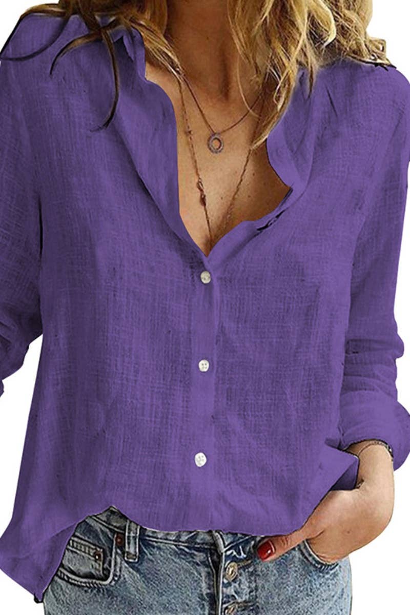 NINEXIS - CWTSTL1282_FALL LONG-SLEEVED LAPEL BUTTON-DOWN BLOUSE
