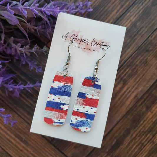 A Glamper's Creations LLC - Red, White & Blue Brushstroke Mini Bar Leather Earrings