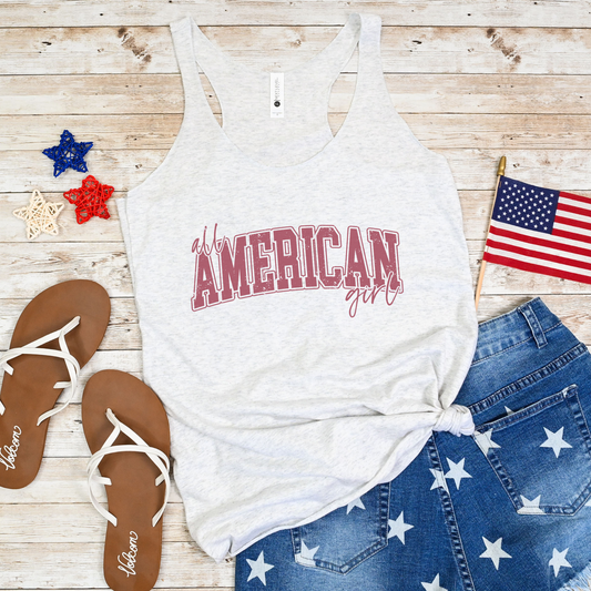 Trendznmore - All American Girl Varsity Next Level Racerback Tank Top