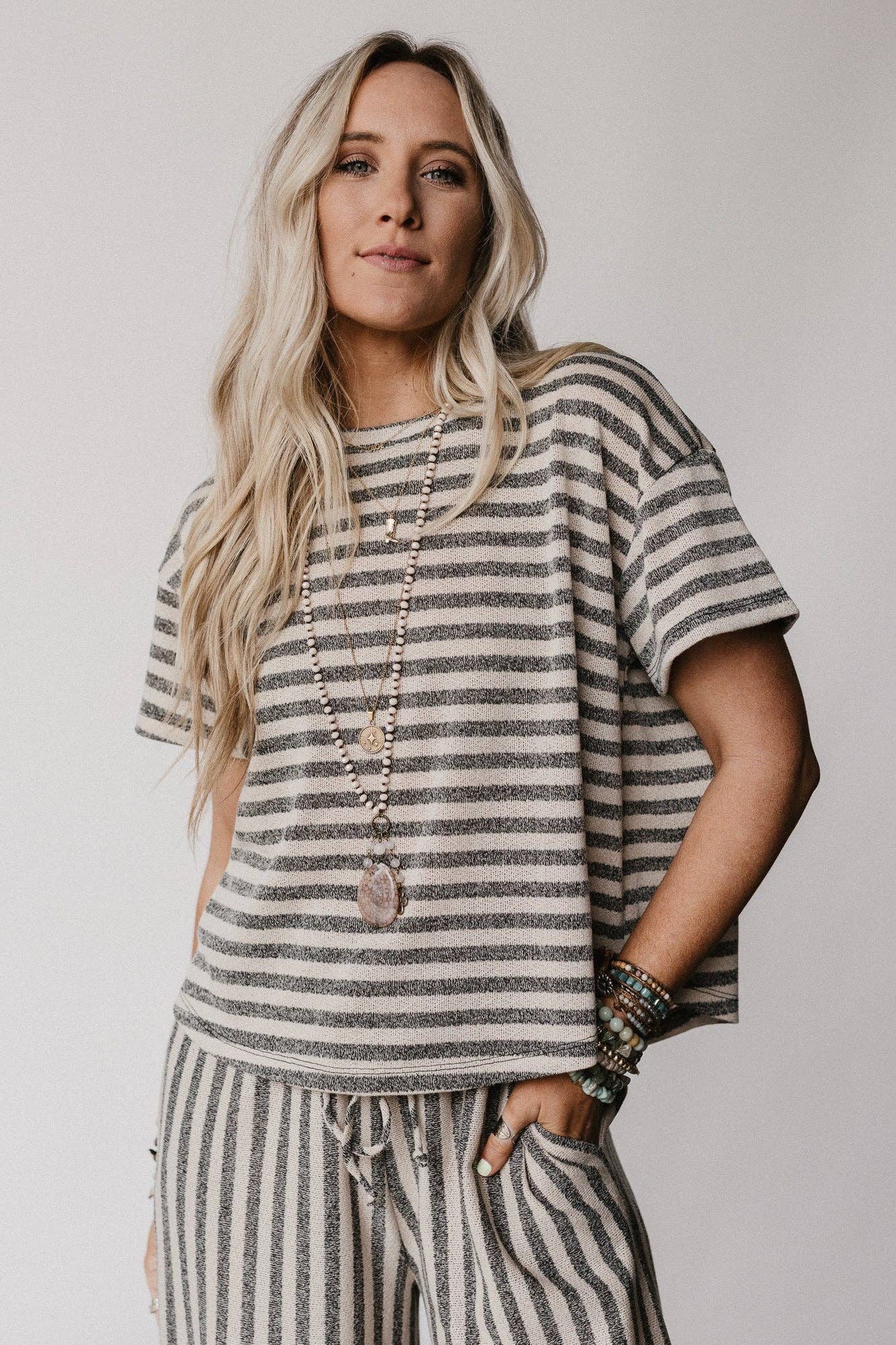 Three Bird Nest - Ibiza Breeze Striped Top - Taupe Black