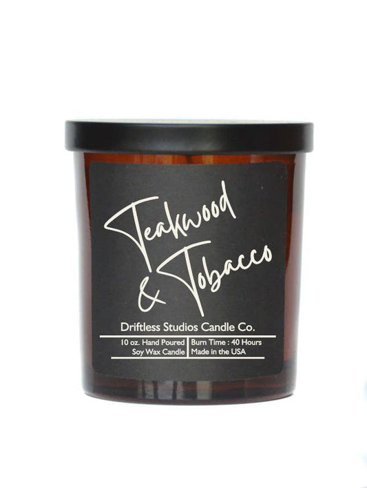 Driftless Studios - Teakwood & Tobacco Soy Candles-10oz Jar With Lid Black Label