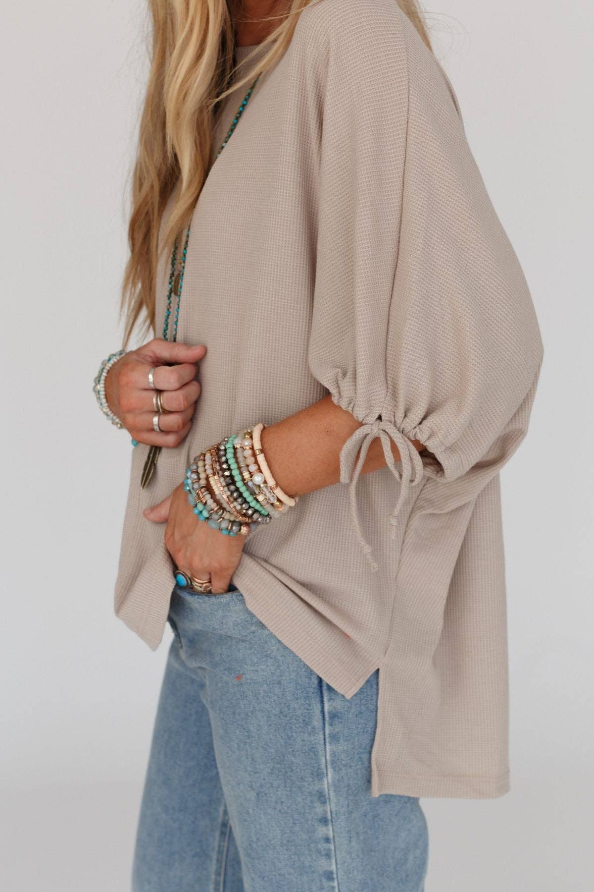 Three Bird Nest - Little Lark Puff Sleeve Tee - Taupe