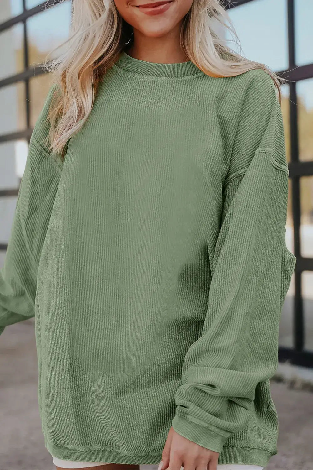 Lovesoft - Orange Long Sleeve Ribbed Corded Oversized Sweatshirt