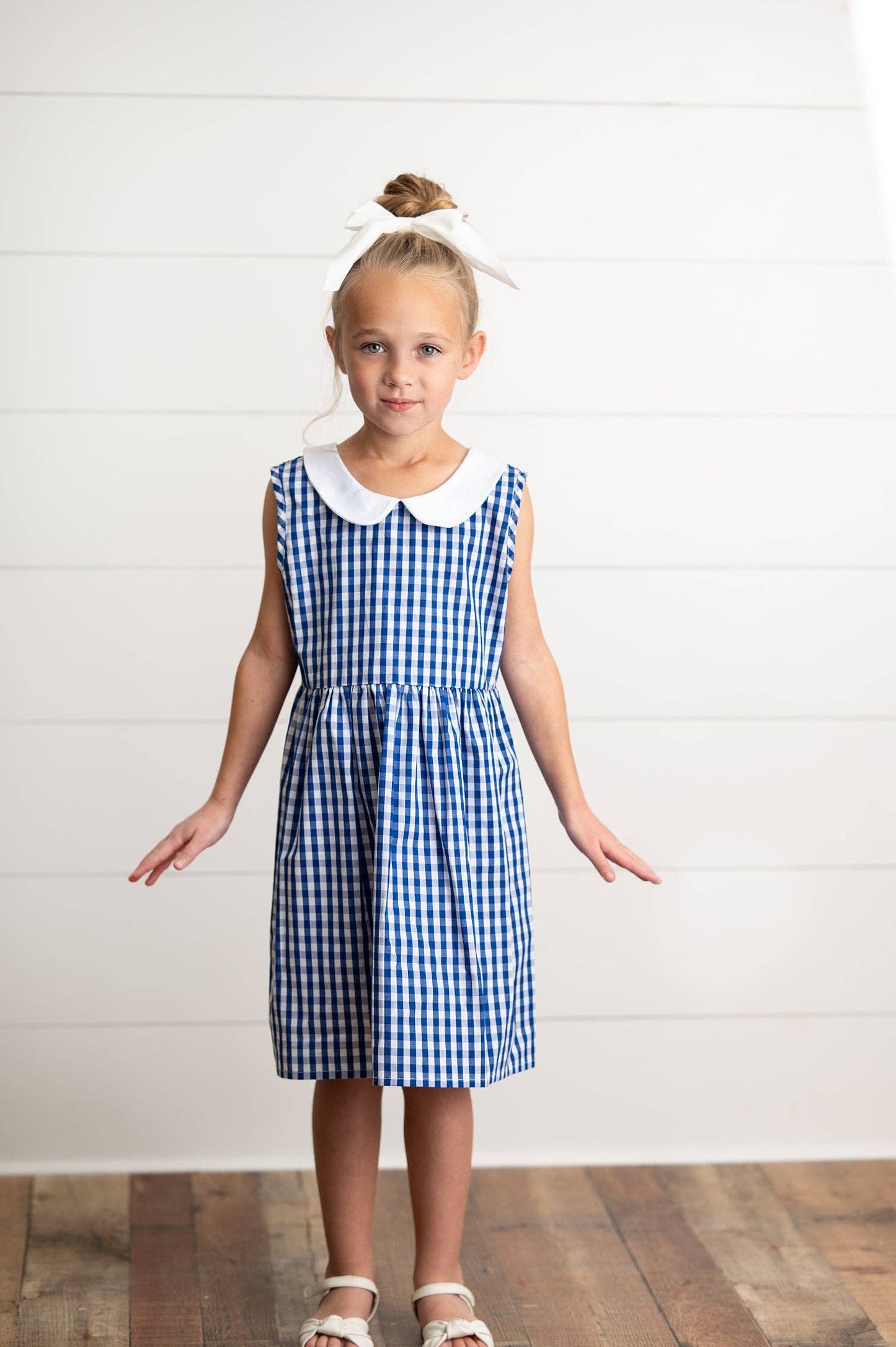 Wren & James - Kids Navy Check Gingham Peter Pan Collar Spring Summer Dress