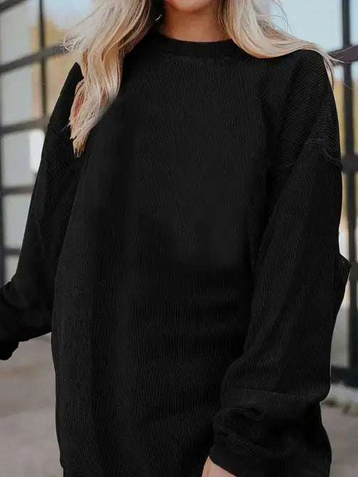 Lovesoft - Orange Long Sleeve Ribbed Corded Oversized Sweatshirt