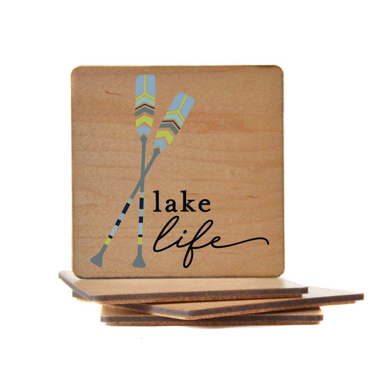 Driftless Studios - Lake Life With Paddles Wood Coaster - Lake Décor
