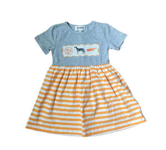 Barrel Down South - Tennessee Tri Star, State, and Dog Smocked Girls Dress