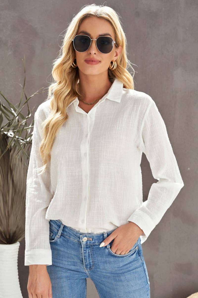NINEXIS - CWTSTL1282_FALL LONG-SLEEVED LAPEL BUTTON-DOWN BLOUSE