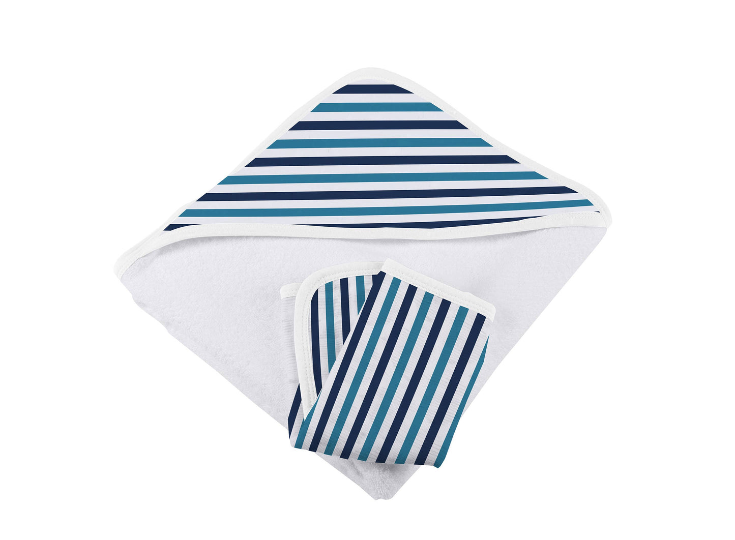 Newcastle Classics - Blue and White Stripe Hooded Towel and Washcloth Set