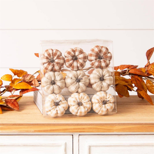 Audrey's Home & Gift - Tan Plaid Mini Pumpkins (Pk/09 Ast) | Fall Decor