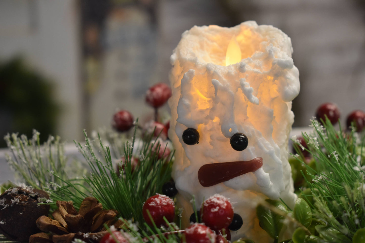 Wholesale Home Decor - Snowman Votive Moving Flame LED Candle 2in by 5in