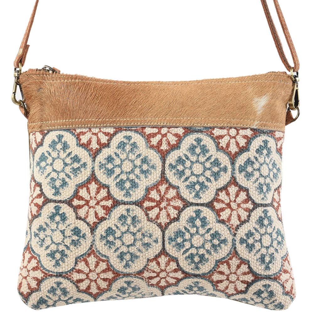 Clea Ray Canvas Bags & Clothing - Crossbody With Brown Tones Canvas Rug And Fur