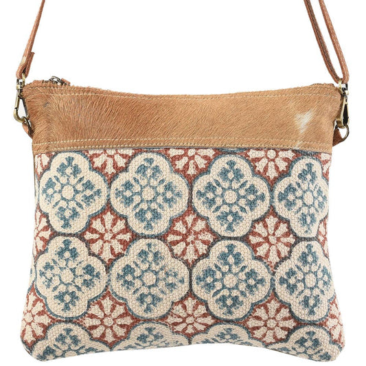 Clea Ray Canvas Bags & Clothing - Crossbody With Brown Tones Canvas Rug And Fur