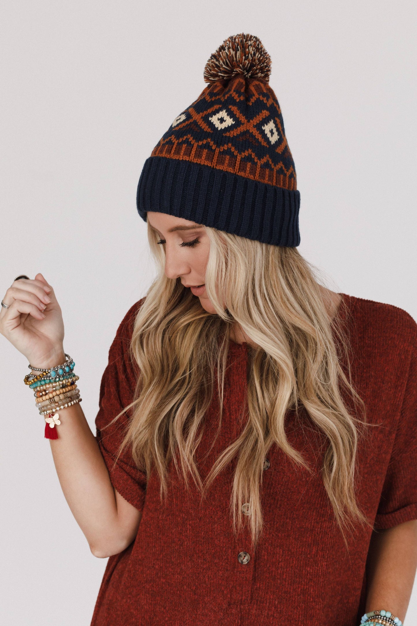 Three Bird Nest - Nili Pom Beanie - Camel Multi