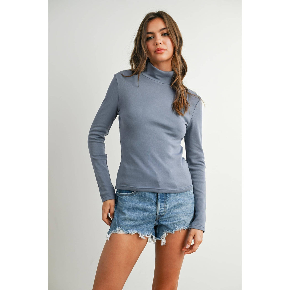 BUTTERMELON - Turtleneck Solid Fitted Seamless Long Sleeve Top - BMT7917