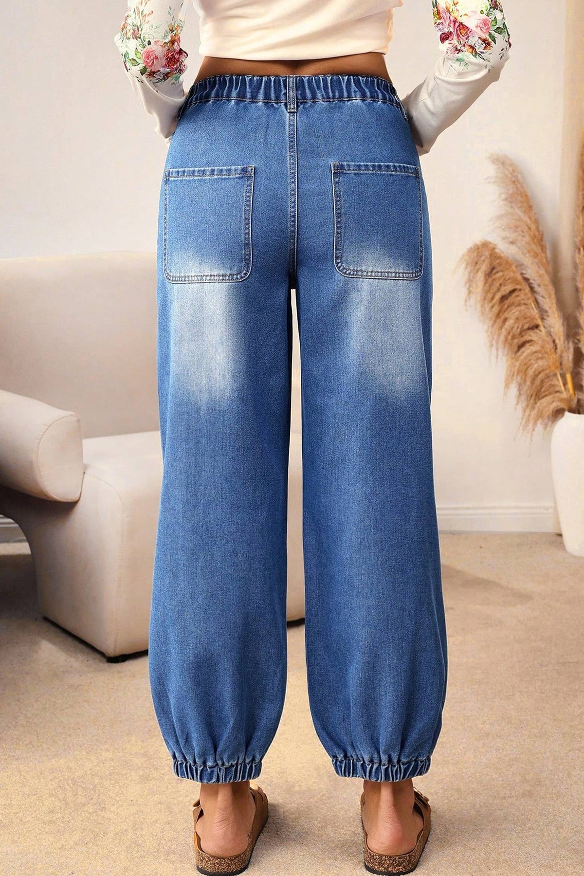 1 the Woman - Buttons Front Tapered Casual Loose Fit Jeans