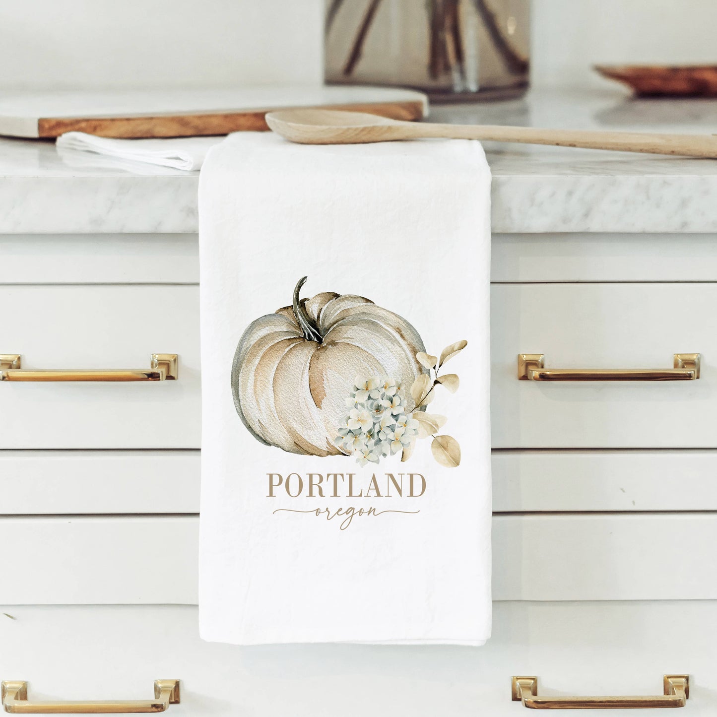 Porter Lane Home - Custom Location Floral Pumpkin Tea Towel