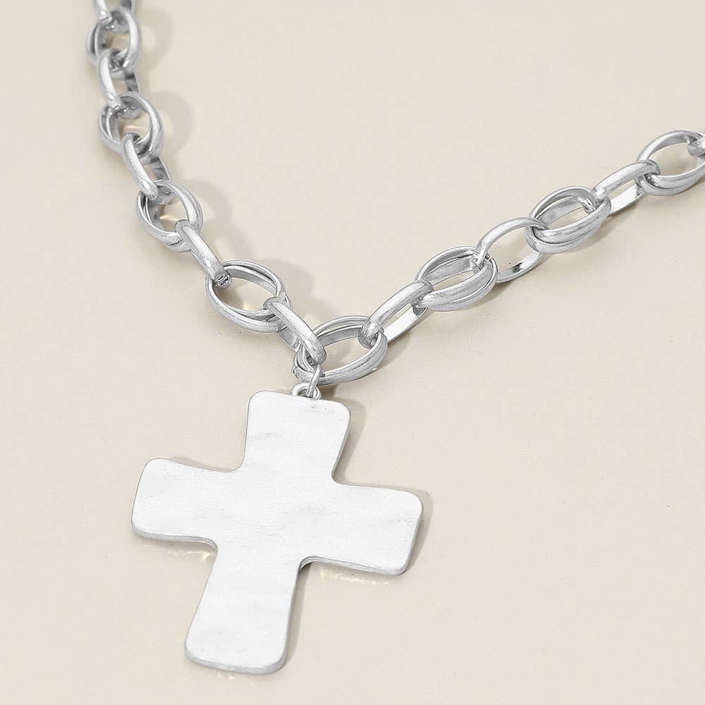 Sensibling Corp. - Brushed Metal Cross Pendant Chunky Chain Necklace