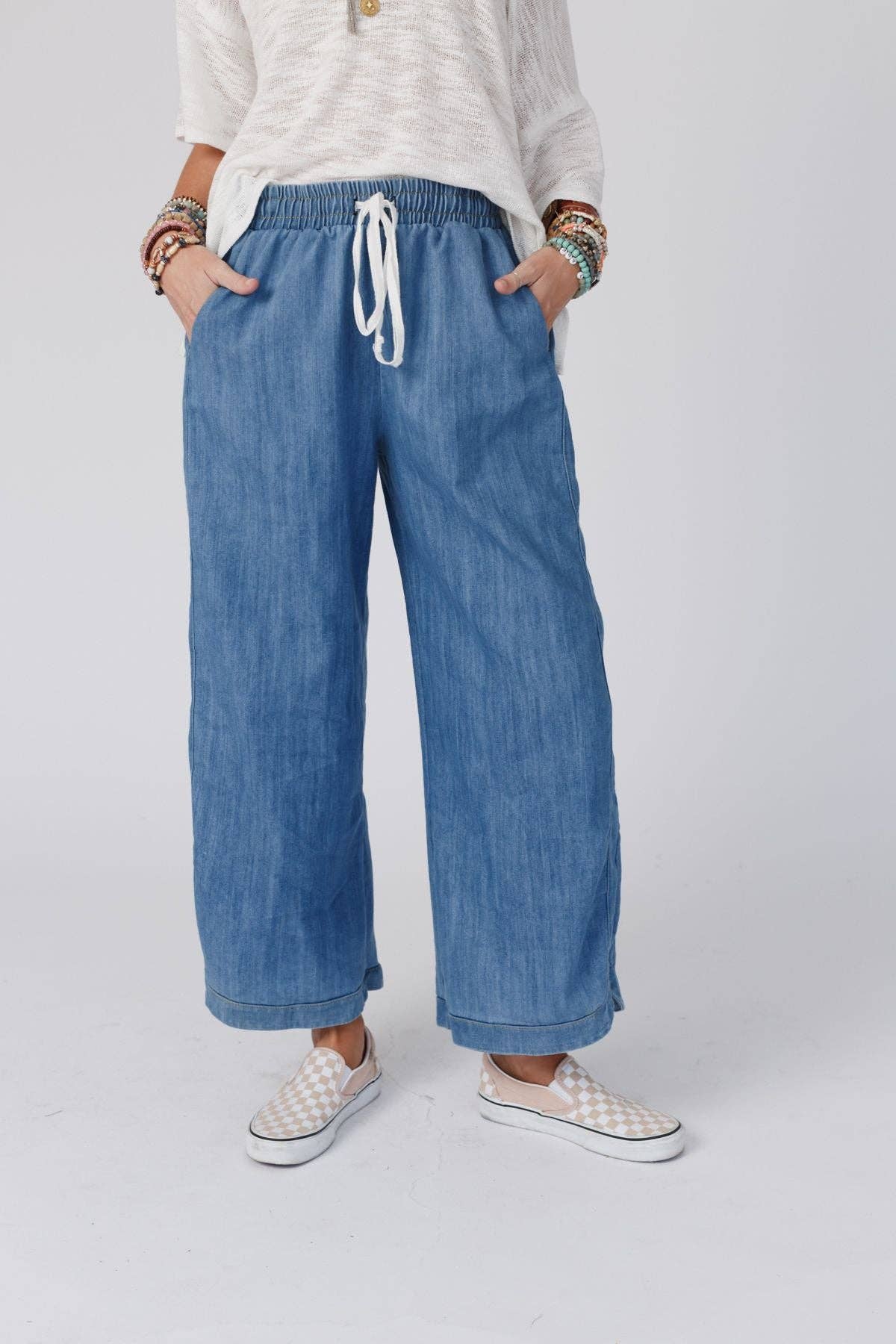 Three Bird Nest - So Comfy Wide Leg Cropped Pant - Denim