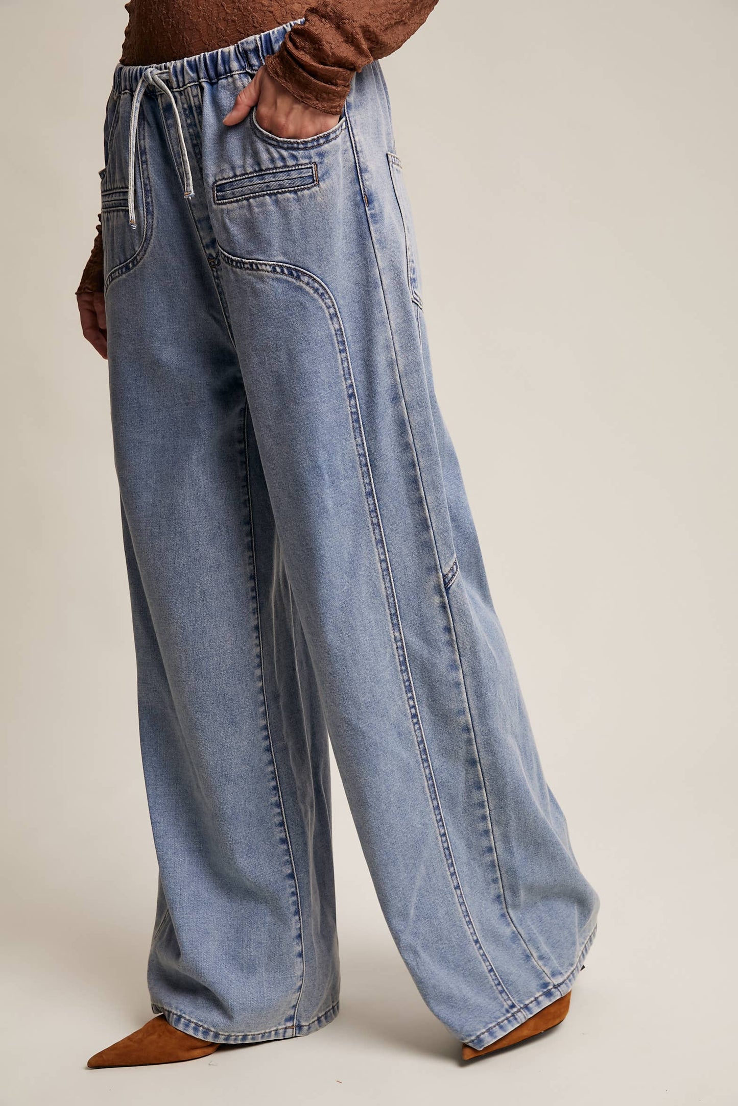 Listicle - Wide Leg Denim Drawstring Pants