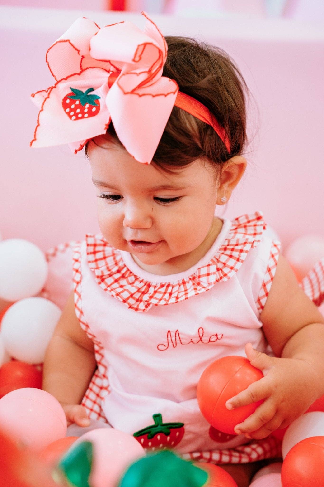 The Hair Bow Company - Strawberry Embroidered Moonstitch Hair Bow | Clip or Headband