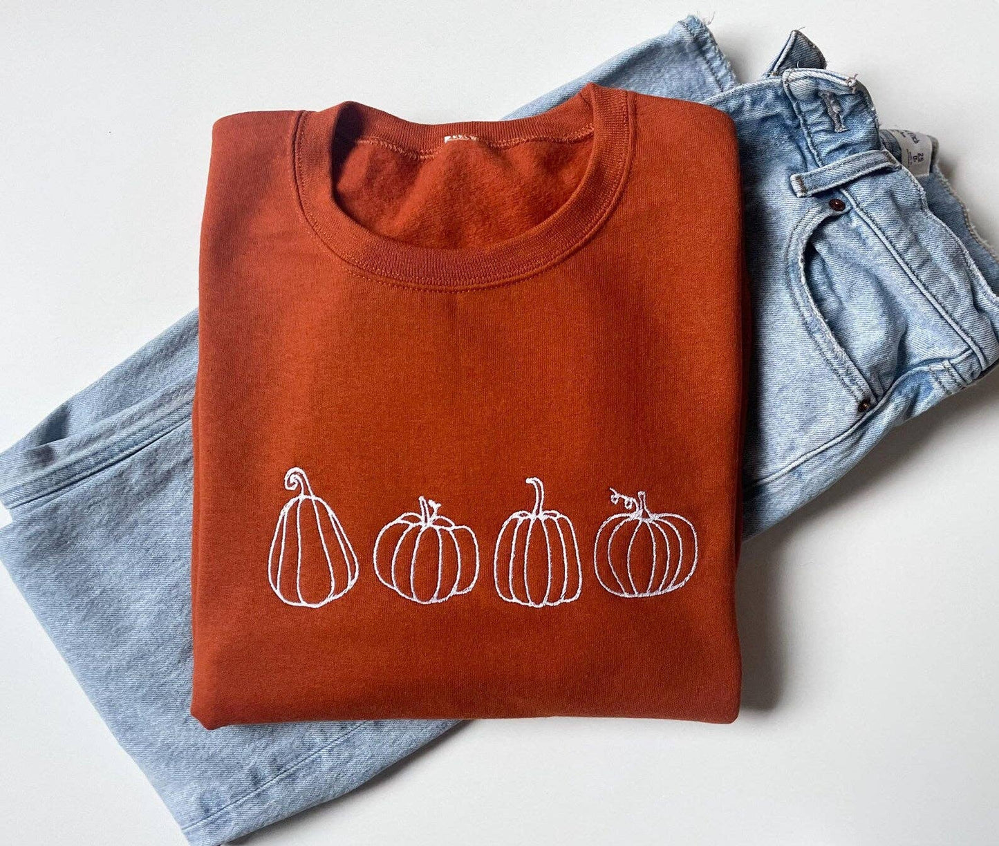 Up2ournecksinfabric - Embroidered Four Pumpkin Sweatshirt
