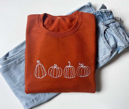 Up2ournecksinfabric - Embroidered Four Pumpkin Sweatshirt