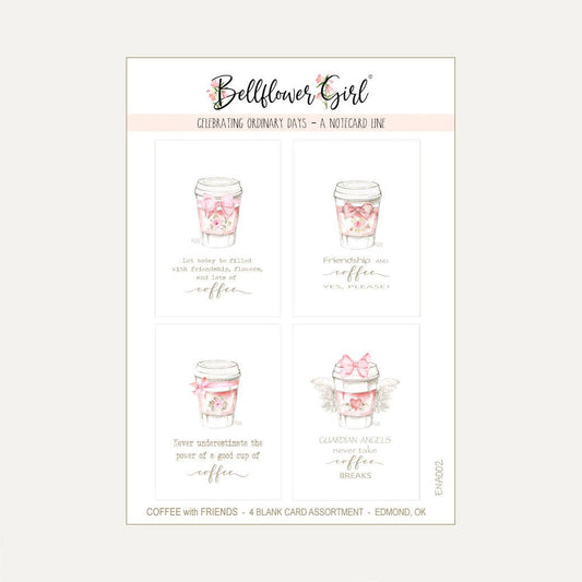 Bellflower Girl - Coffee & Friends Assortment #2 - Rose - Watercolor 4 Cards