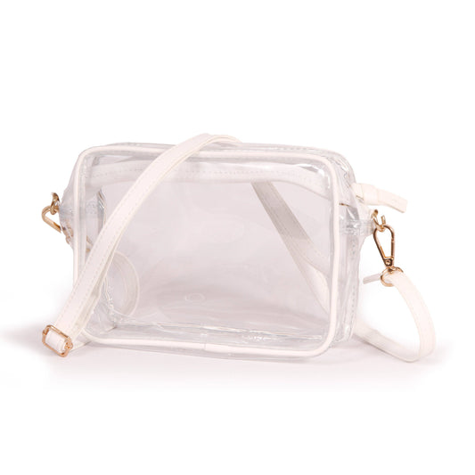 Desden - Bridget Clear Purse with Vegan Leather Trim and Straps - White