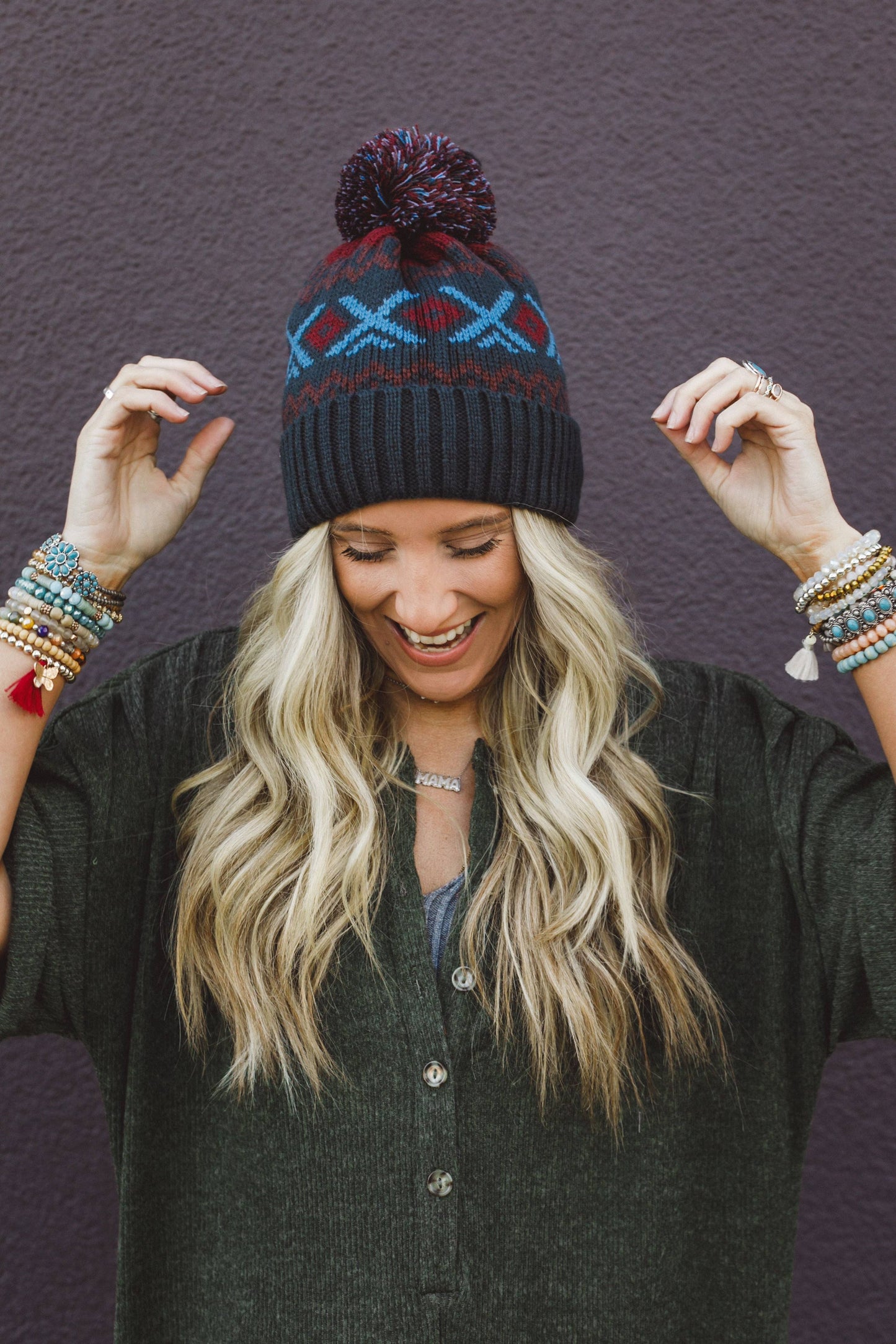 Three Bird Nest - Nili Pom Beanie - Blue Multi