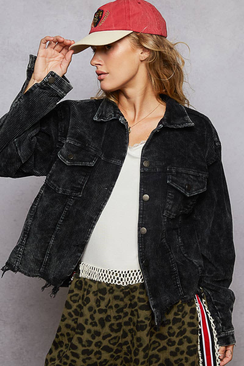 Pol Clothing - Pocket Front Button Down Corduroy Trucker Jacket SALE