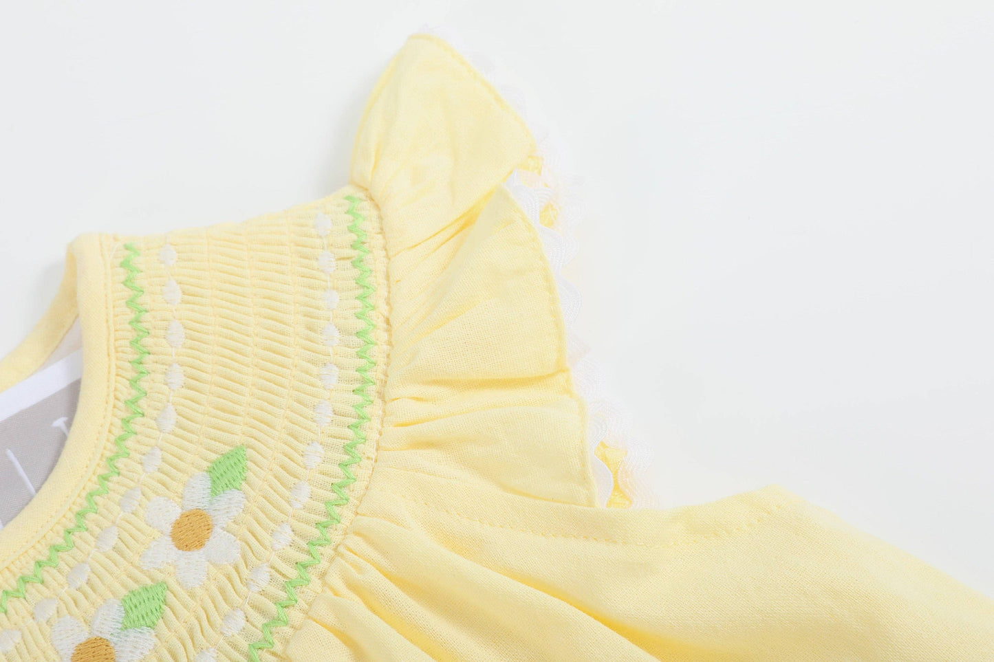 Lil Cactus - Yellow Daisy Pocketed Smocked Bishop Dress