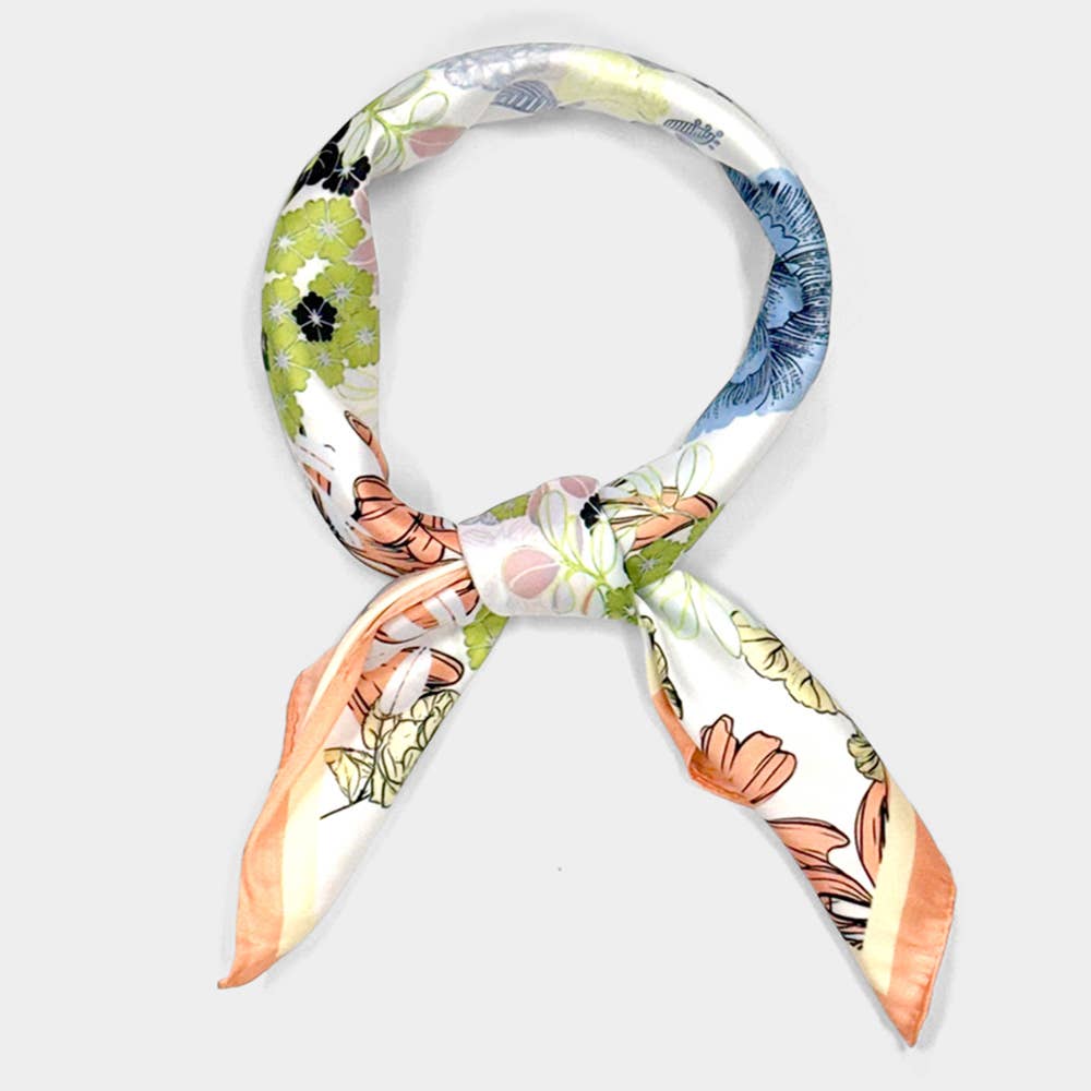 Sensibling Corp. - Earthy Floral Garden Printed Square Silky Satin Scarf