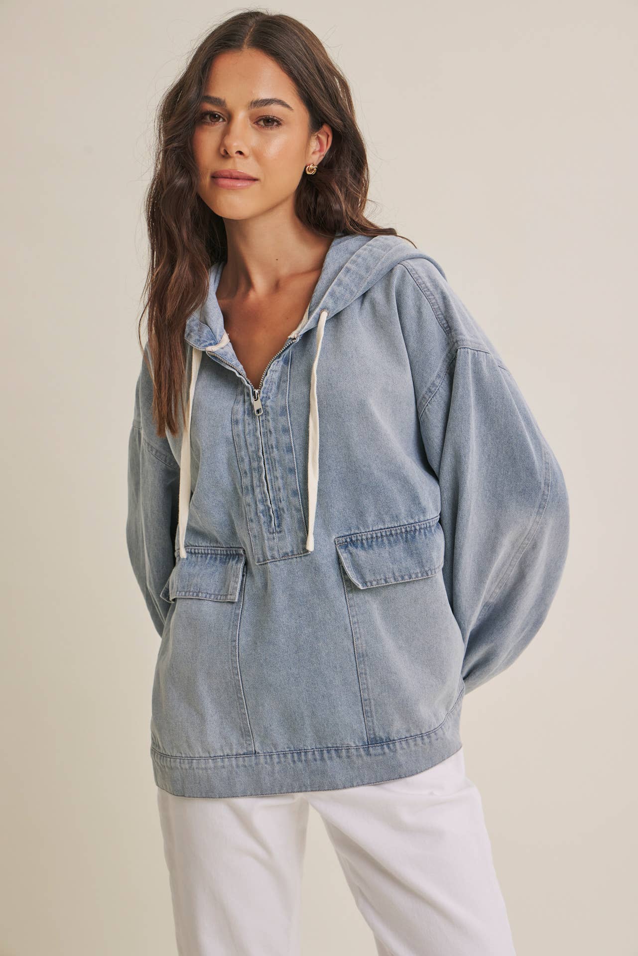 in february - CRAVING COMFORT MINERAL-WASHED DENIM HOODED PULLOVER