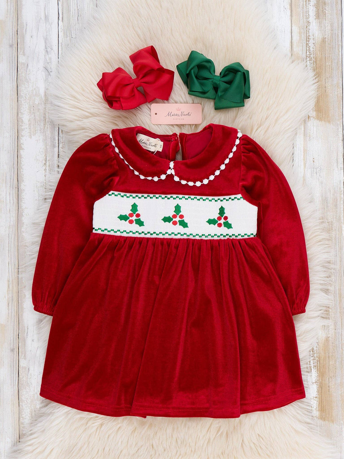 Marie Nicole Clothing - Ruby Smocked Holly Velvet Dress